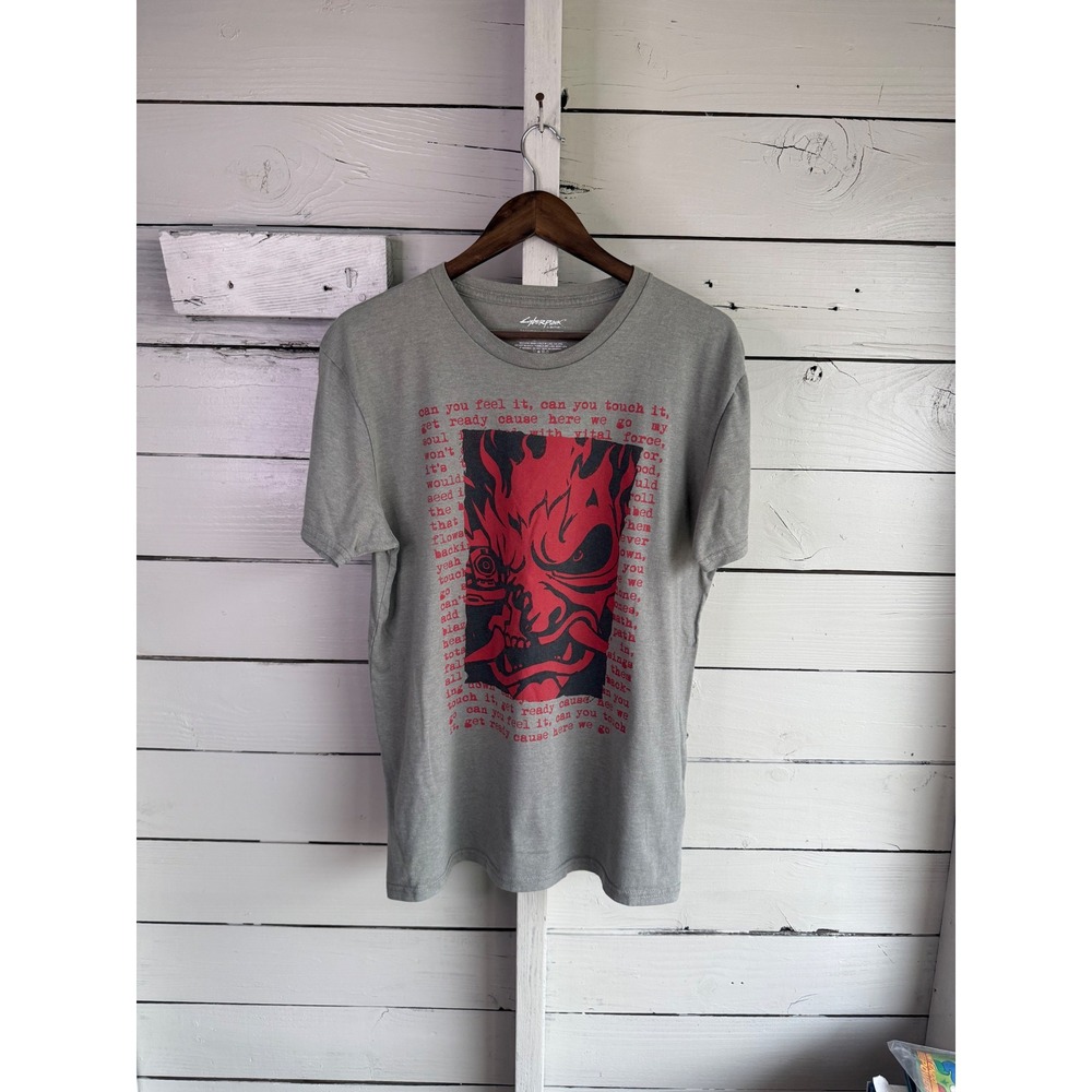 Cyberpunk 2077 Samurai Oni Mask Graphic T-Shirt Mens Large Gray Jinx Gaming Tee